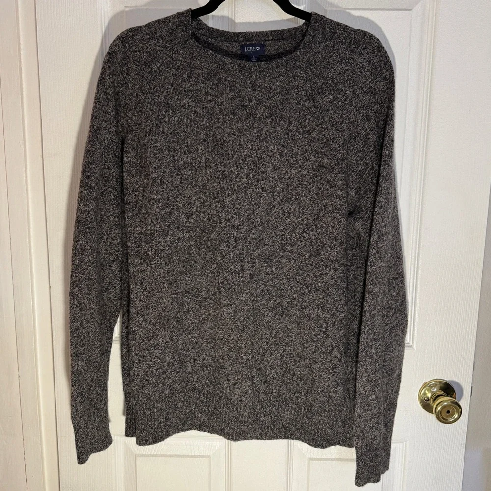 J. Crew Sweater Mens Large Charcoal Grey Marled Lambswool Blend Crewneck Raglan